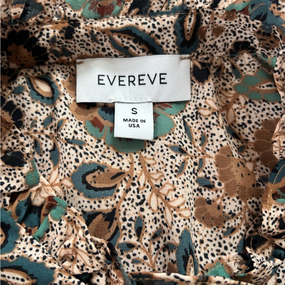 Evereve Paisley Ruffle Neck Blouse Green Brown Boho Size Small - Picture 7 of 11